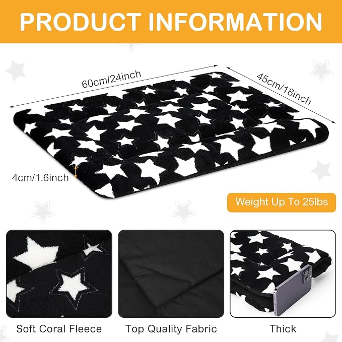 VitalCozy 4 Pcs Dog Crate Pads, Ultra Soft Warm Washable Anti-Slip Kennel Bed Mat for Pets, Reversible, Replaceable, Cage Liner for Small Medium Large Dogs and Cats(18 x 24 x 1.6 Inch,Star,Black) - Image 2