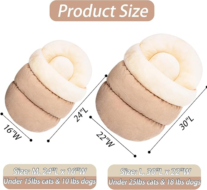 Romaneco Cat Bed - Pet Slipper Cave Bed for Indoor Cats and Small Dogs, Self Warming, Cozy & Soft Plush, Anti-Slip & Durable, Washable for Kittens and Puppies Under 15 lbs (24"x16", M, Light Brown) - Image 5