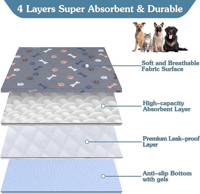 Washable Pee Pads for Dogs，2Pack 31x36 Reusable Puppy Pads with Bone Print, Absorbent Whelping Pads Non-Slip Dog Playpen Mats for Floor Protector, Couch Cover, Crate, Potty Training - Image 6