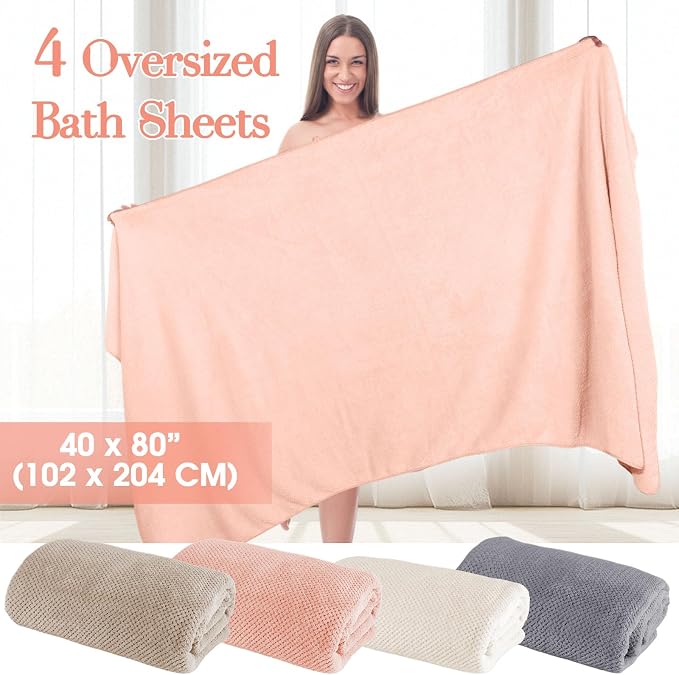 Newwiee 4 Pcs Oversized Bath Towel 40'' x 80'' Bath Sheet,Warm Colors | Fluffy Microfiber Quick Dry, Extra Large Bathroom Towel, Soft Absorbent Adult Shower Sheet, Fall Halloween Decor, Spa Beach - Image 2