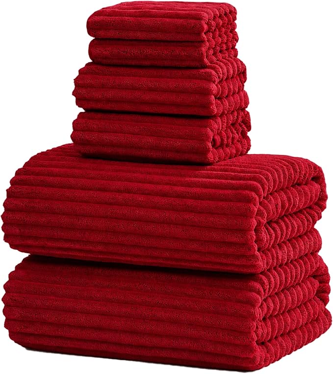 6 Piece Bath Towel Set, 30"x60" Microfiber Towels,Red | Quick dry, Highly Absorbent,shower towels for bathroom gym,2 large Bath towels,2 hand towels,2 washcloths by NALIVO