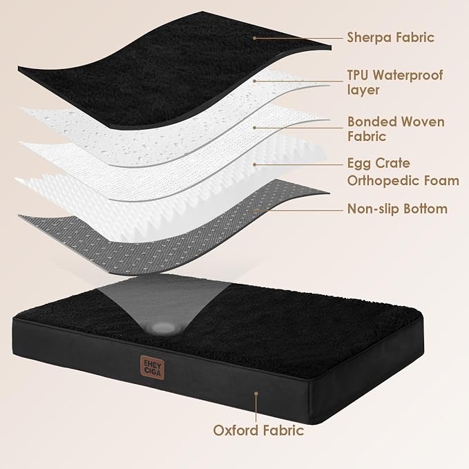 EHEYCIGA Orthopedic Dog Bed Large with Removable Washable Cover, 47IN Black | Egg Crate Foam Support, Durable Oxford fabric, Non-Slip Bottom, Machine Washable, Soft Waterproof Plush Pet Bed Mat For Crate - Image 4