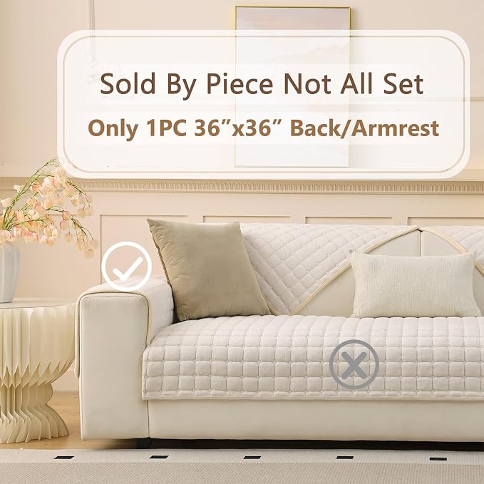 Plush Couch Cover for Dogs Washable, Non Slip Sofa Covers for Pets, Sectional Cushion Protector (36"x36", White) - Image 2