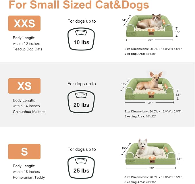 NANUYA Orthopedic Dog Bed for Small Dogs, 24 x 16 Inch, Grass Green | Egg crate foam for joint support, 3-sided bolster pet sofa, waterproof lining, washable cover, and non-skid base - Image 6