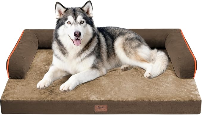 MEKIY Orthopedic Waterproof Dog Bed with Bolster for Extra Large Size Dogs | Pillow Support for Neck Relief, Egg Crate Foam, Waterproof Liner, Anti-Slip Bottom, Removable Bolster Cover, 48 x 33 Inch by Mekiy