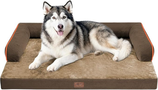 MEKIY Orthopedic Waterproof Dog Bed with Bolster for Extra Large Size Dogs | Pillow Support for Neck Relief, Egg Crate Foam, Waterproof Liner, Anti-Slip Bottom, Removable Bolster Cover, 48 x 33 Inch by Mekiy