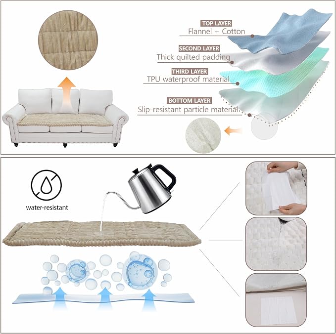 Waterproof Couch Cover for Dogs Washable,Nonslip Fuzzy Durable Pet Friendly | Soft Slipcovers for 3 Cushion Sofa Cover,Plush Thick Protector Fits Mat Bed Leather & Fabric Couches (Brown 27.6"x82.7") - Image 3