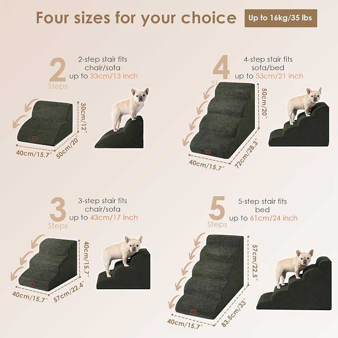 EHEYCIGA Curved Dog Stairs Ramp for High Beds 19.7" H, 4-Step Dog Steps for Small Dogs and Cats, Pet Stairs for High Bed Climbing, Non-Slip Balanced Pet Step Indoor, Military Green - Image 3