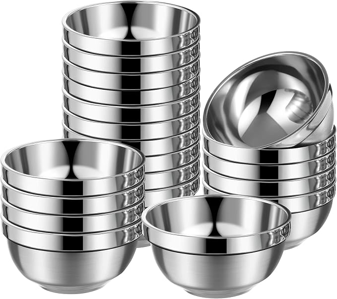 Mimorou 20 Pack 304 Stainless Steel Bowls Set 13oz Metal Double Walled Insulated Snack Mixing Lightweight Multipurpose Toddler Dinner Bowls for Ice Cream, Cereal, Snack by Mimorou
