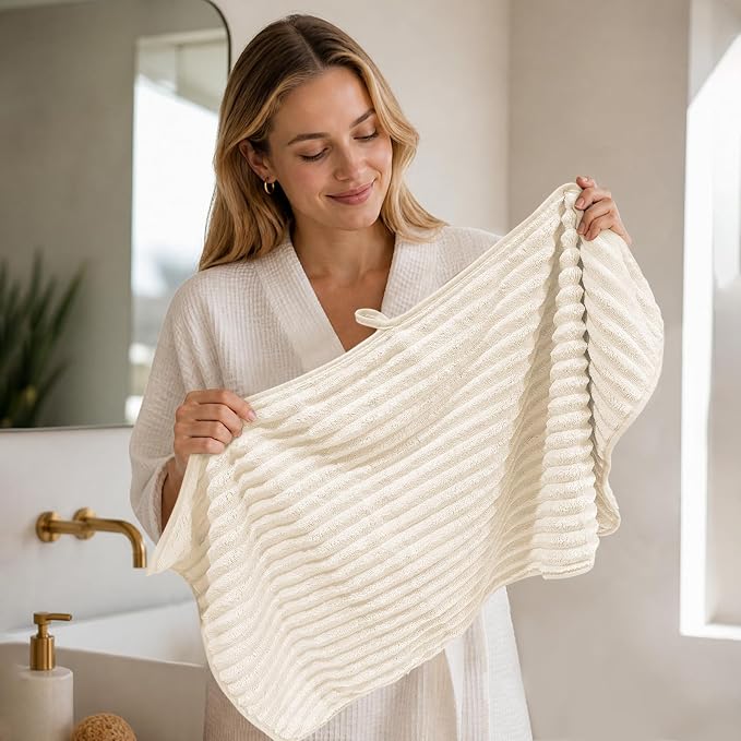 Extra Large Bath Towel Set 10 Piece, XL Bath Towels 35"x67" Oversized Bath Sheets, 280 GSM Microfiber Quick Dry Absorbent Towels, 5 Bath Sheets & 5 Hand Towels (Cream) - Image 8