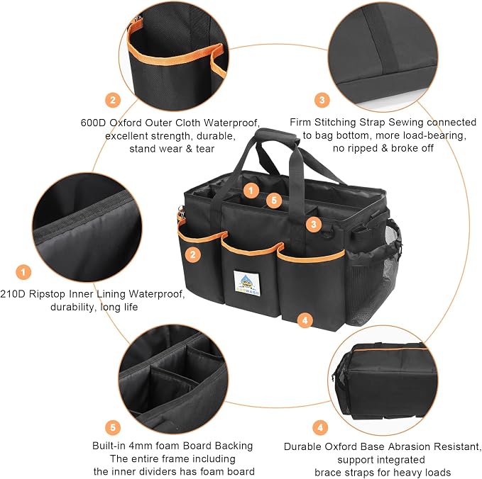 WDG Detailing Bag Cleaning Caddy Organizer with Handle & Polisher Tote Bag Wearable Cleaning Caddy Car Care Storage/Carry Tote for Car Care Supplies Organizer -Small - Image 7