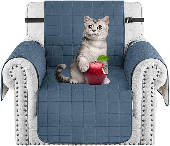 MAXIJIN Waterproof Chair Cover Slipcovers for Pets Dogs, 23.5" Quilted Armchair Sofa Cover Washable Dog Couch Covers Protector with Elastic Strap & Side Pocket (Chair, Berlin Blue) by MAXIJIN