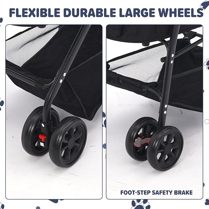 3-in-1 Pet Stroller,Foldable Cat Dog Strollers for Medium Dogs 20KG,Pet Travel Dog Stroller Pushchair with Detachable Carrier Car Seat