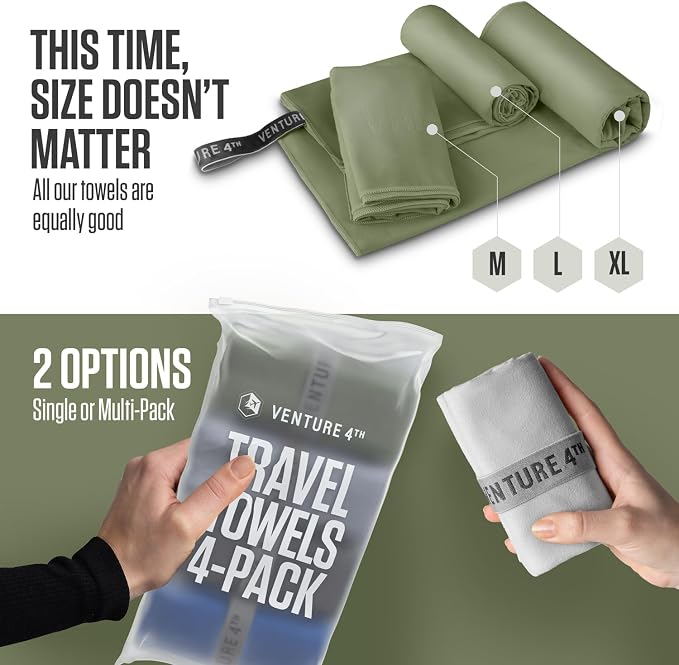 VENTURE 4TH 4-Pack Quick Dry Microfiber Towels - Multicolor Extra Large | Absorbs 7x more than cotton. Fast-drying, odor-resistant microfiber. Lightweight, compact & easy to pack for any trip. - Image 8