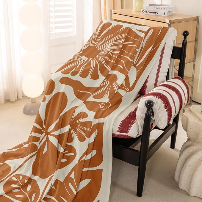 Erosebridal Orange Flower Sofa Cover Boho Floral Couch Cover 71" X 91" Abstract Aesthetic Minimalist Couch Protector Vintage Art 70S Modern Sofa Slipcover for Adult Women Teens, Washable Non Slip - Image 3