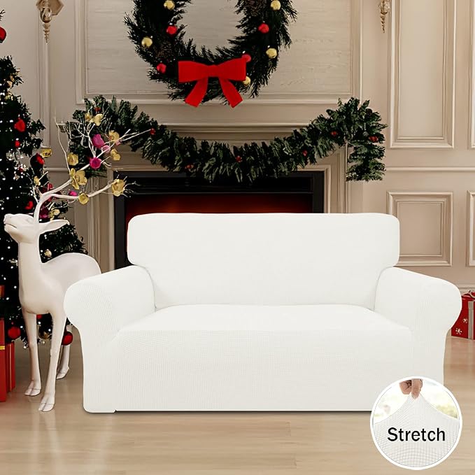 Easy-Going Stretch Oversized Loveseat Couch Covers Washable Cream | 1-Piece Large Loveseat Cover for 2 Cushion Couch Furniture Protector RV Sofa Slipcover Soft with Bottom for Kids Pets - Image 2