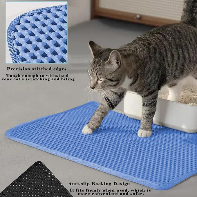 HCY&WLD Cat Litter Mat, Honeycomb Double Layer Cat Litter Trapping Mat, Waterproof Urine Proof Non-Slip, Scatter Control, Less Waste, Easier to Clean (Blue, 24" X 18") - Image 4