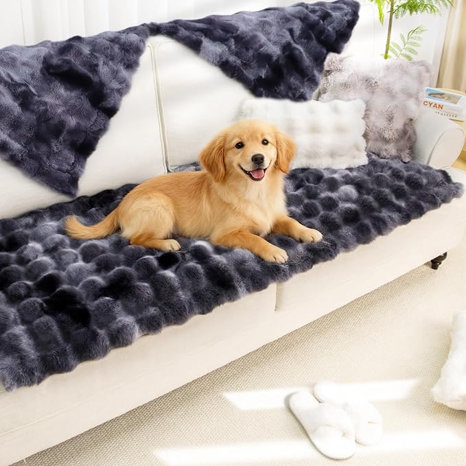 Pet Couch Cover Sofa Washable - Dog Couch Protector Covers Non-Slip Soft Fuzzy Plush Sofa Slipcovers, Pet Friendly Dog Mat for Furniture Couches, Car, Recliner, Black, 27.6"x27.6" by UOFON