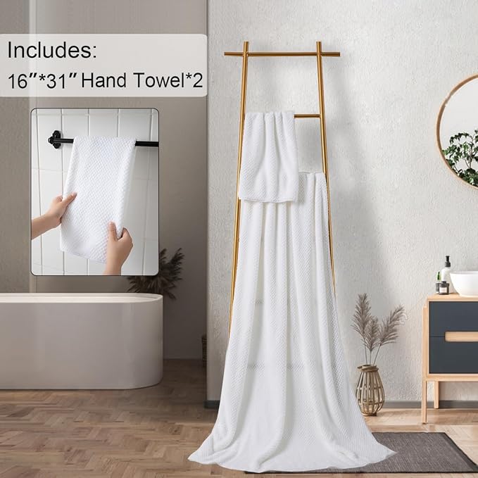 Hand Towels Set 2 Pack-16“x31”,Ultra Soft Microfibers Bathroom Towel Set Highly Absorbent Quick Dry Luxury Premium Towel Lightweight Durable Hand Towel Collection for Hotel Spa Gym Kitchen,White - Image 6