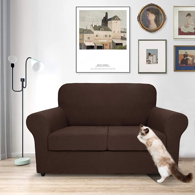 MAXIJIN 3 Piece Couch Covers for 2 Cushion Couch Super Stretch Loveseat Slipcover Dogs Pet Proof Fitted Furniture Protector Spandex Non Slip Sofa Love Seat Cover Washable (Loveseat, Coffee) - Image 2