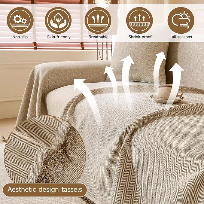 ROOMLIFE Boho Couch Covers for Sofa Washable for 2 Cushion Couch, Non Slip Furniture Protector Sofa Couch Cover for Dogs, Soft Breathable Sofa Slipcover, Couch Throw Blankets with Tassels 71''X118'' - Image 4