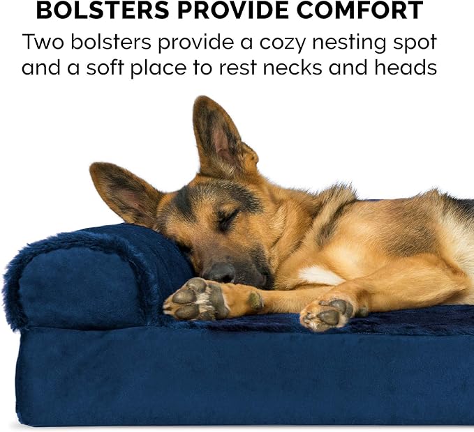 Furhaven Orthopedic Dog Bed for Large Dogs w/ Removable Bolsters & Washable Cover, For Dogs Up to 125 lbs - Plush & Velvet L Shaped Chaise - Deep Sapphire, Jumbo Plus/XXL - Image 10