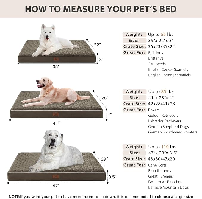 WNPETHOME Orthopedic Waterproof Large Dog Bed for Crate Cozy Sleep | Washable Large Pet Bed with Removable Cover, Multi-Needle Quilting Dogs Crate Beds Dark Green 35x22 Inch - Image 5