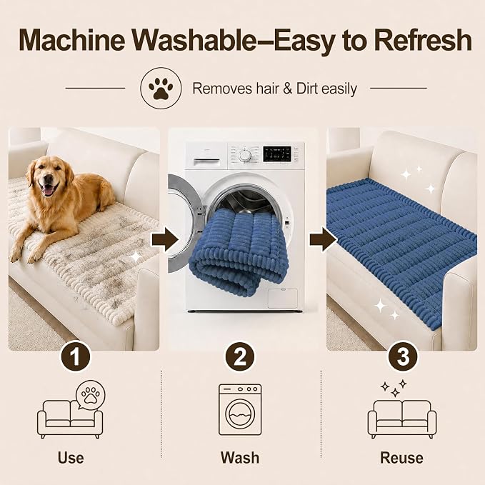 decorUhome Couch Cover for Dogs, Non Slip Fuzzy Thick Pet Sofa Protector | Pet Friendly, Couch Covers for Sofa, Machine Washable, Fits Backrest Cushions & 2-Cushion Sofa, Navy Blue, 27.6" x 47" - Image 7