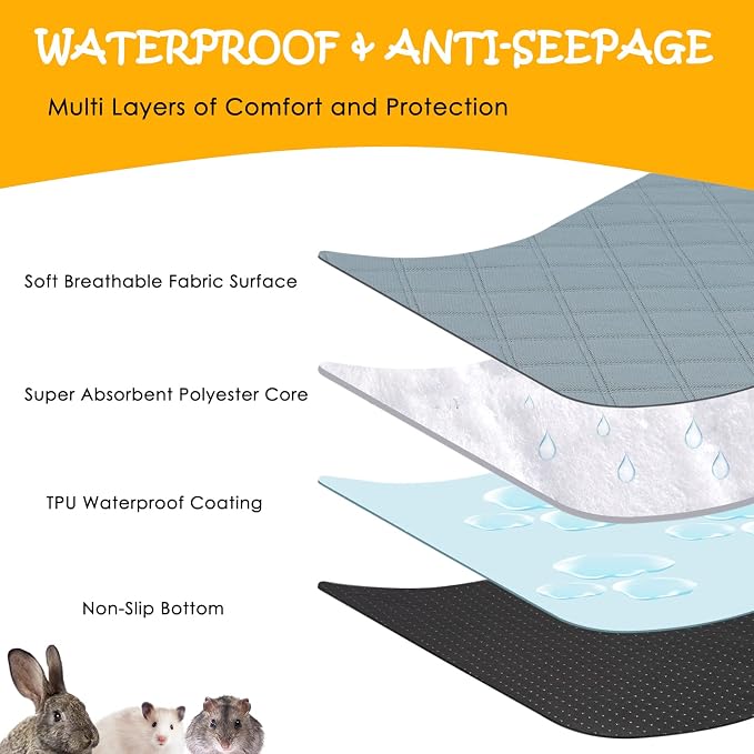4 Pack Guinea Pig Cage Liners Washable Guinea Pig Bedding Super Absorbent | Waterproof | Non Slip| Reusable Guinea Pig Pee Pads for Small Animals Rabbit Hamster Rat - for Midwest 48" x 24" - Image 3