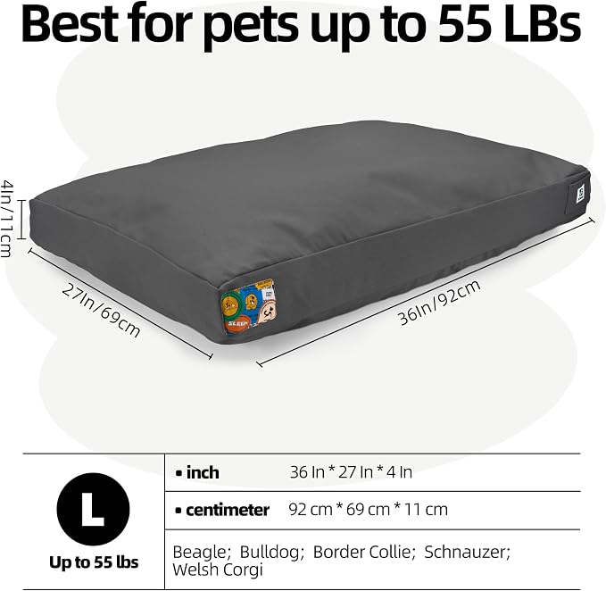 Sytopia 36 Inch Canvas Outdoor Dog Bed for Large Dogs, Durable Dog Bed with Waterproof Machine Washable Removable Cover, Indoor Patio Pet Pad for Crate, Dark Grey - Image 6