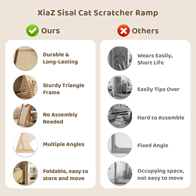 XiaZ Sisal Cat Scratcher, 31" Wooden Cat Scratching Board with 5 Adjustable Heights, Replaceable Sisal Mat and Angled Scratch Pad for Indoor Cats, Ready to Use, No Assembly Required - Image 3