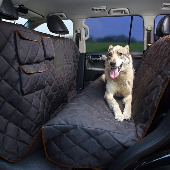 XXL (63”Wx94”L) Brown Trim with Mesh Window Back Seat Cover for Cars, Trucks & SUVs - Heavy Duty, Washable + Pet Travel Bowl - Image 4
