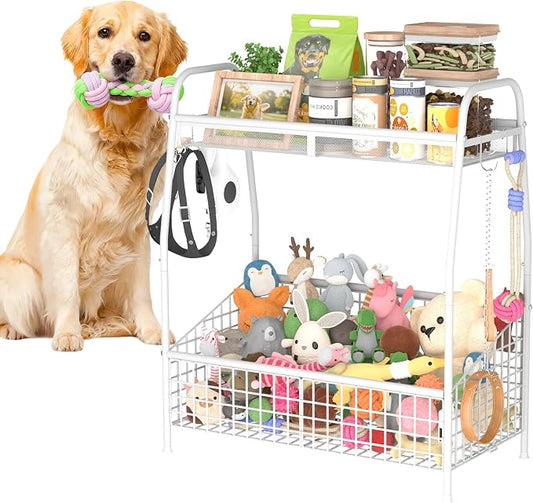Kaiferty Indestructible Large Dog Toy basket, Toy Box for Dogs,Pet Toys Bin Dog Metal Wire Basket for Toys, Food Storage, Storage Organizer Chest Storage, Toy Box for Living Room Area (White) by Kaiferty