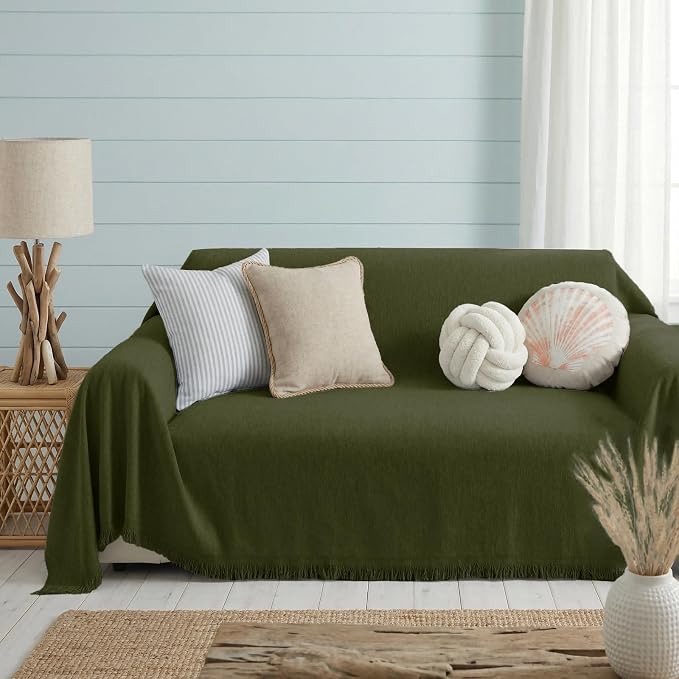 Chenille Couch Cover for Dogs, Boho Sofa Cover Washable Couch Cover, 3 Cushion Sofa Cover, Pet Throw Blankets for Couches with Tassel Furniture Protector Covers,71"×134",Grass Green - Image 3