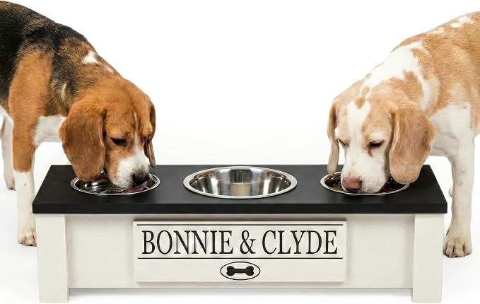 3 Bowl Dog Feeding Station, Personalized Triple Bowl Food Stand Small Dogs | Farmhouse Style, Elevated Wood Stand, Storage Container, Stainless Steel Bowls, Raised Feeder, Small Breed, Made in USA by GrooveThisWoodshop
