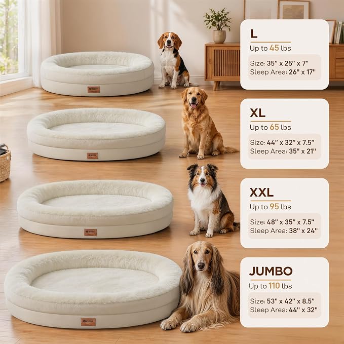 Waterproof Orthopedic Dog Bed for Large Dogs, Light Beige | Supportive Crate Foam Relieves Joint Pressure, 360°Bolsters, Waterproof Inner,Washable Cover, Non-slip Bottom - Image 6