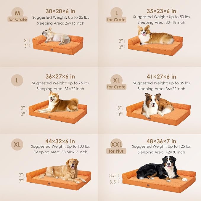 EHEYCIGA Orthopedic Dog Bed Medium Size Dogs, Memory Foam Dog Bed with Washable Removable Cover, Waterproof Pet Sofa Couch for Crate with Nonskid Bottom, 30x20x6, Pumpkin - Image 2