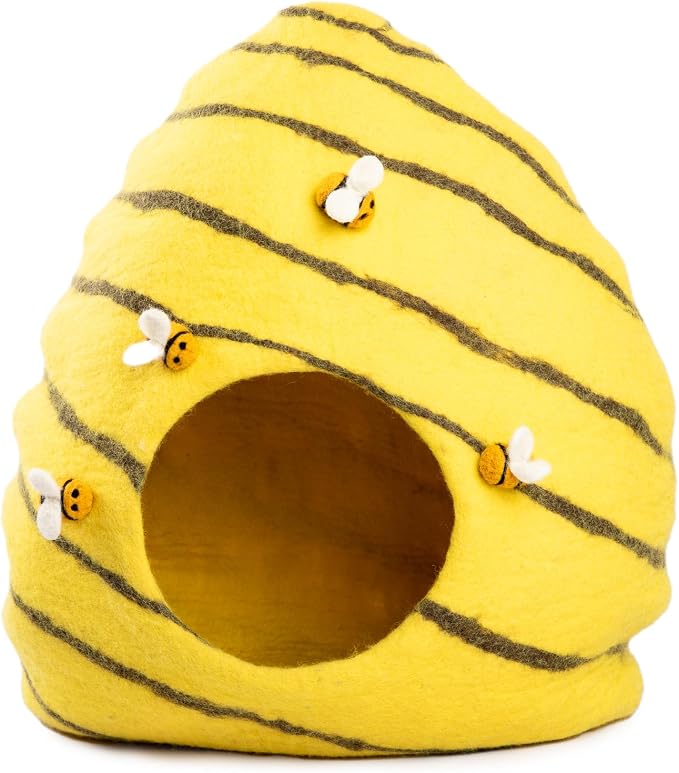 Woolygon Premium Felt Cat Cave Bed – Wool Kitty Beds Handcrafted Kitten Caves Bed for Indoor Cats - Made from Merino Wool, Foldable Cat Hideaway Covered Cat House Pod (Honey Hive) - Image 3