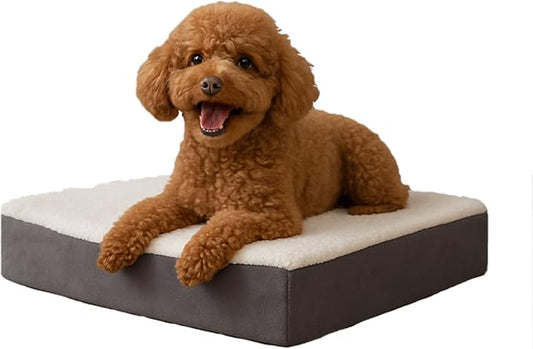 Orthopedic Dog Bed - 2-Layer Memory Foam Crate Mat with Machine Washable Sherpa Cover - 20x15 Pet Bed for Small Dogs Up to 20lbs by PETMAKER (Gray) by PETMAKER