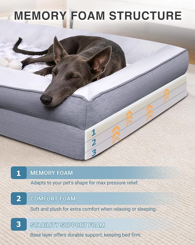 KSIIA Big Dog Bed for XL Dogs, Orthopedic Egg-Crate Memory Foam Pet Bed with Sides, Waterproof Lining and Non Slip Pet Couch with Removable Washable Cover, 44 x 32 Inch, Pink - Image 2