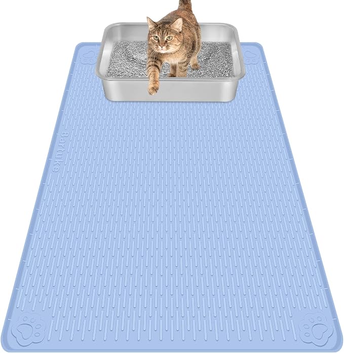 Silicone Cat Litter Mat for Litter Box 34”x22” Large Cat Mat, Blue | Waterproof, Non-Slip, Leak-Proof Rug Mat with Lip, Easy to Clean, Extra Large Litter Catcher Mat for Floor by Bartuke