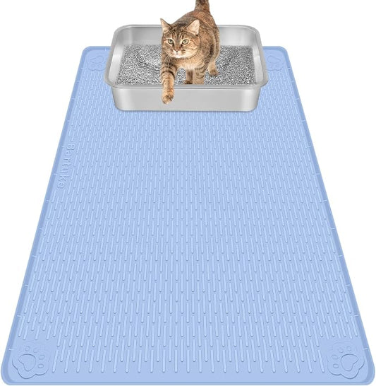 Silicone Cat Litter Mat for Litter Box 34”x22” Large Cat Mat, Blue | Waterproof, Non-Slip, Leak-Proof Rug Mat with Lip, Easy to Clean, Extra Large Litter Catcher Mat for Floor by Bartuke