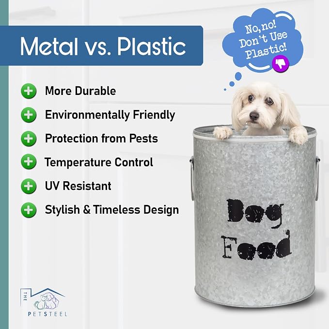 Small Dog Up To 20lb Pet Food Storage Canister Dog Bin with Scoop – Durable & Airtight for Freshnesss, Minimalist Design & Recyclable, Small Metal Container for Kitchen Countertop - Image 6