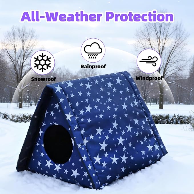 Cat Houses for Outdoor Cats,Self Heating Insulated Outdoor Cat House Weatherproof with Warm Mat for Feral & Stray Cats, Waterproof Cat Shelter Pet Tent Bed Cave for Hiding Outsides (Green) - Image 3
