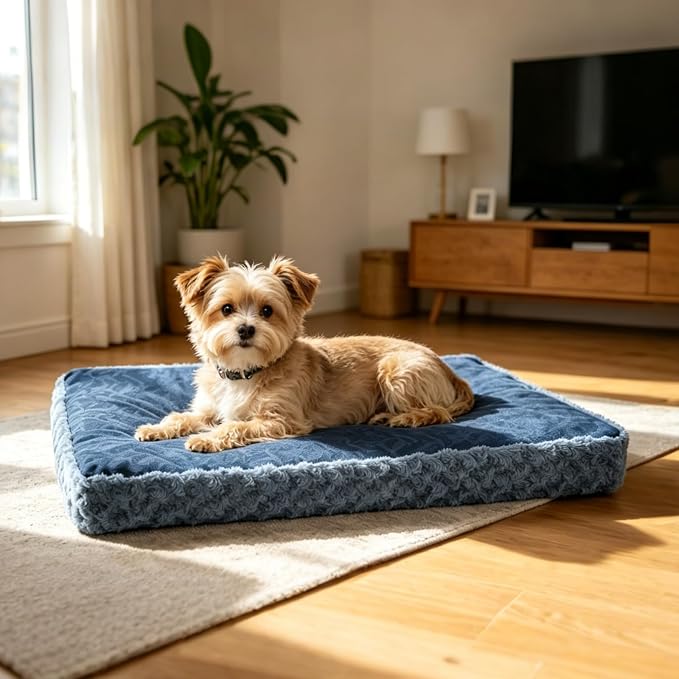 EMPSIGN Dog Bed Mat Crate Pad Mattress, Ultra Soft Pet Kennel, Navy, Small | Reversible(Cool & Warm), Waterproof Linings, Removable Machine Washable Cover, for 24" Dog Crate, Soft Rose Plush/Canvas - Image 7