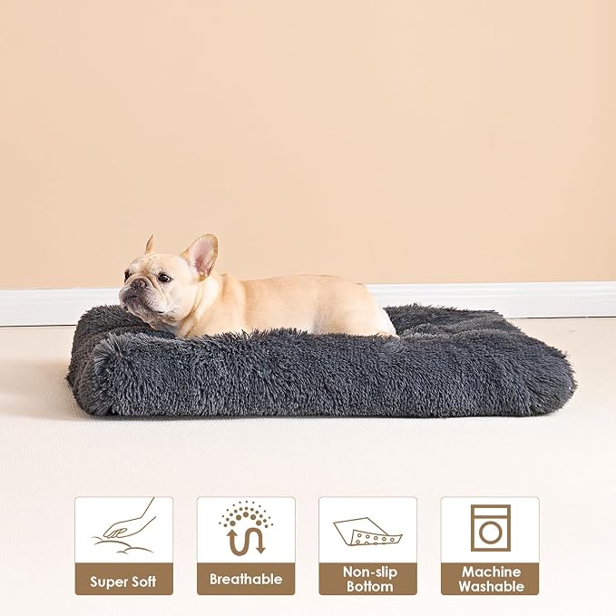 EHEYCIGA Fluffy Dog Crate Bed for Small Dogs, Plush Crate Pad, Dark Grey | Calming Anti Anxiety Small Dog Bed, Washable Soft Warm Faux Fur Crate Mat with Non-Slip Bottom - Image 7