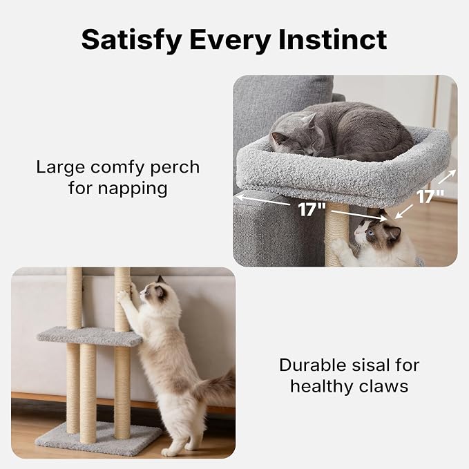 Veehoo Cat Perch with Cat Scratching Post, Couch Corner Protector for Cats | Tall Scratch Post with Cats Bed for Indoor Cats, Size S Fits 23"–24" High Sofa Armrest - Image 3