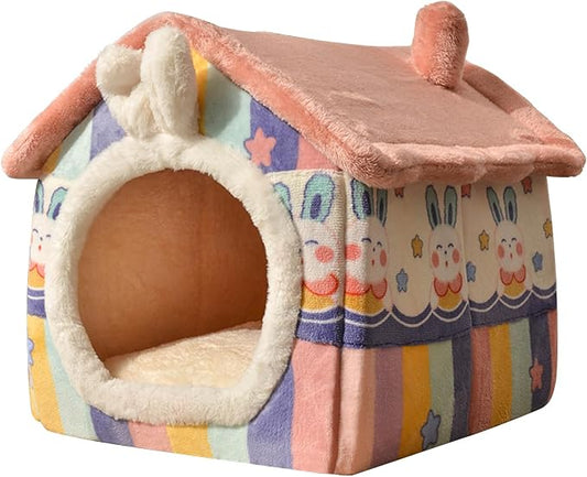 Cat House, Cartoon Cat Cave Bed with Removable Washable Cushion Pillow, Cute Cat Tent, Warm and Soft Chimney Cat House for Dogs Cats Small Animals(M, Pink) by BOSERMEN