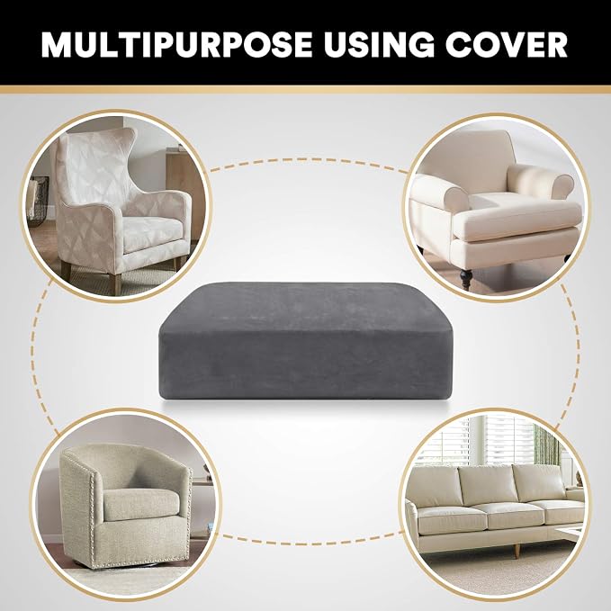 PrinceDeco Velvet Stretch Couch Cushion Cover, Sofa Slip Covers for Cushion Couch Chair Loveseat Sofa Furniture Protector Cushion Sofa Cover Each Width Up to 29.5", Grey - Image 6