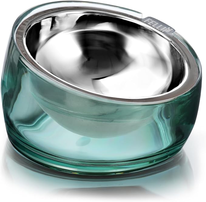 Felli Oblik 15° Tilted Small Animal Bowls for Pet Food & Water 6 oz Stainless Steel Dish Removable, Slanted Metal Plate Feeder for Kitten Puppy Rabbit Bunny Guinchilla Pig (0.75 Cups, Classic) by Felli